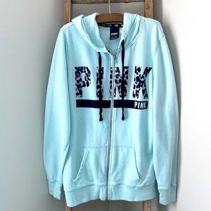 VS Pink Blue Leopard Print Zip Up Hoodie Small